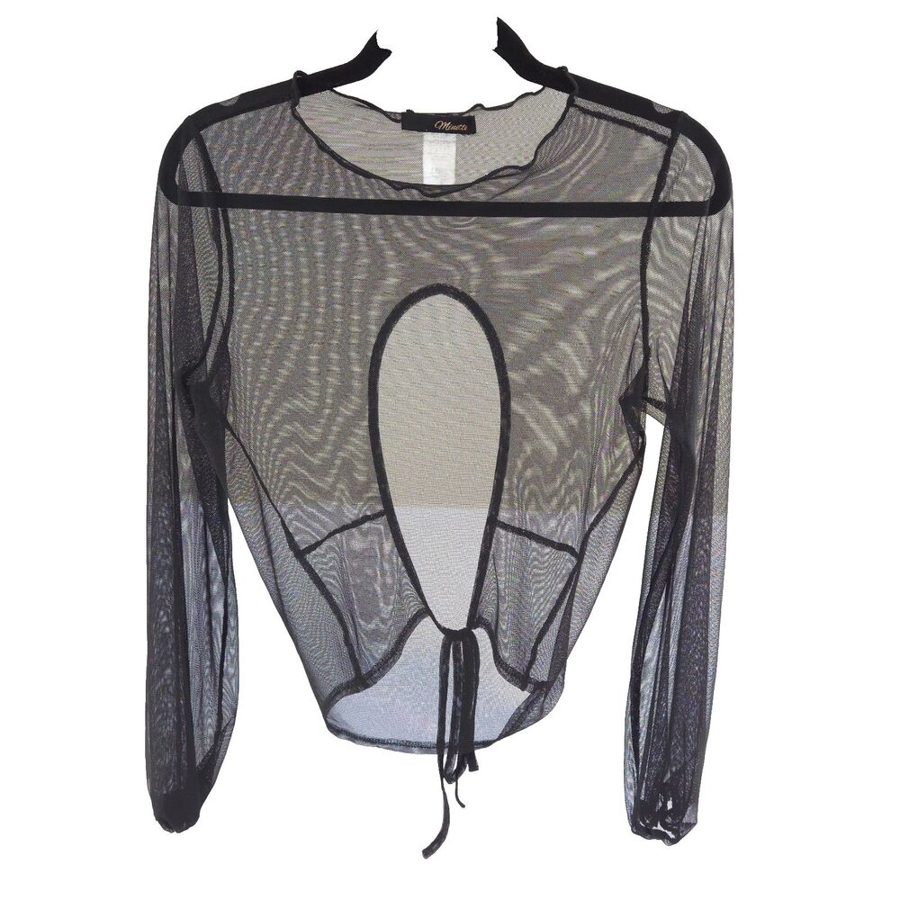 VTG Y2K Minette Sheer Mesh Top Balloon Sleeve Open Back Goth Rave Grunge Punk